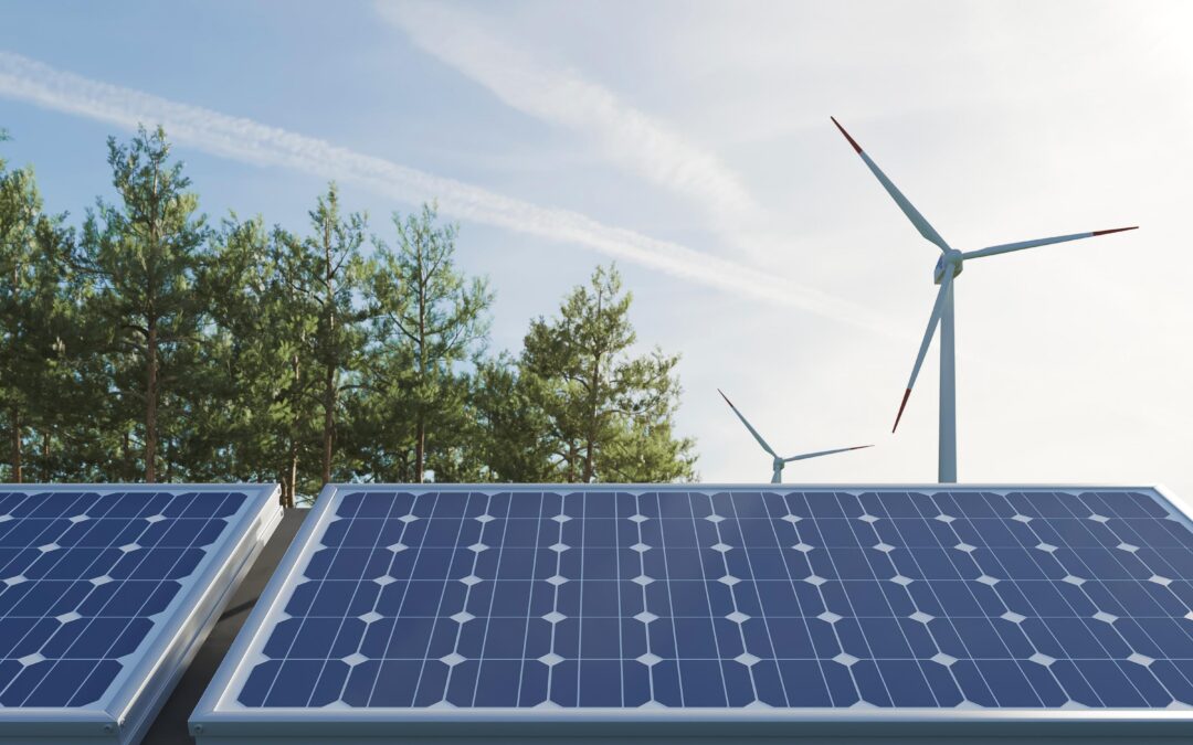 Energías renovables: paneles solares y molinos de energía eólica - Freepik